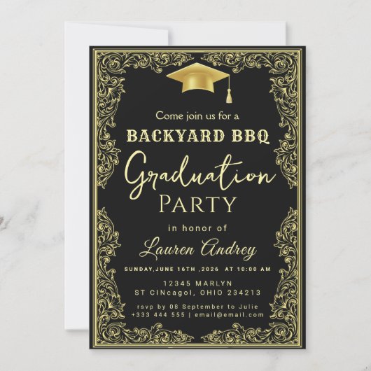 Elegant Class of 2027 Grad Party Invite with Gold  招待状 (正面)