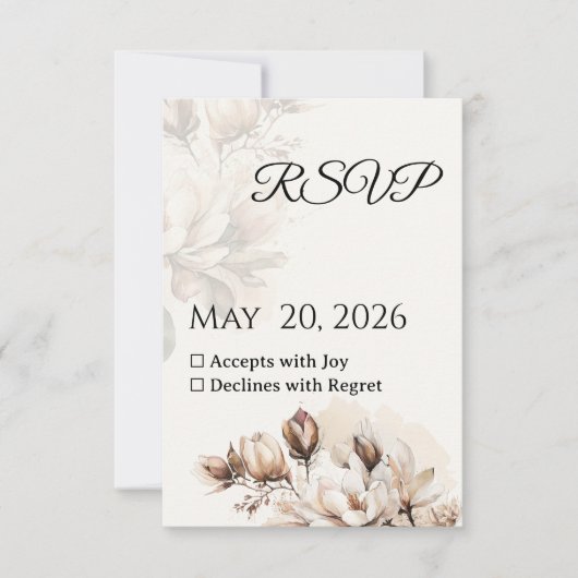 Elegant Classic Beige Magnolia RSVP Card (正面)