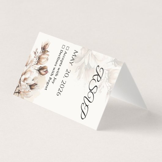 Elegant Classic Beige Magnolia RSVP Card (正面)