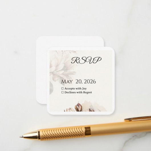 Elegant Classic Beige Magnolia RSVP Card エンクロージャーカード (正面/裏面インサイチュ)