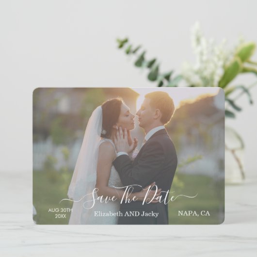 Elegant Classic Black and White Caligraphy Wedding セーブザデート (スタンド正面)