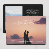 Elegant Classic Black and White Caligraphy Wedding セーブザデート (正面/裏面)