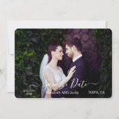 Elegant Classic Black and White Caligraphy Wedding セーブザデート (正面)