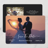 Elegant Classic Black and White Caligraphy Wedding セーブザデート (正面/裏面)