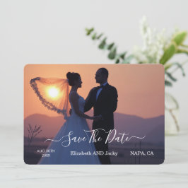 Elegant Classic Black and White Caligraphy Wedding セーブザデート