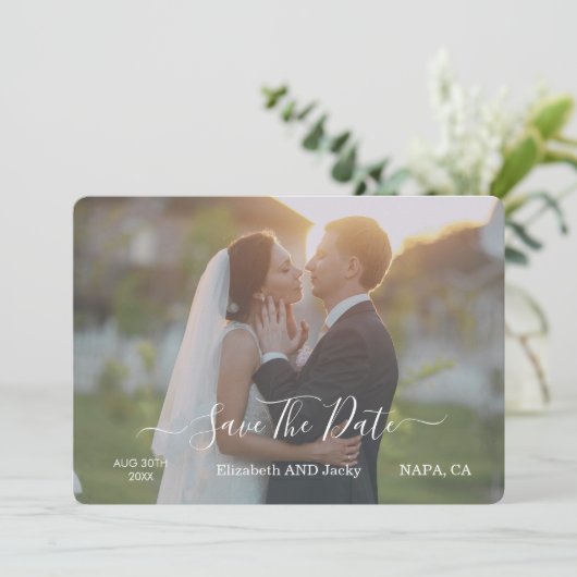 Elegant Classic Black and White Caligraphy Wedding セーブザデート (スタンド正面)