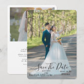 Elegant Classic Black and White Caligraphy Wedding セーブザデート (正面/裏面)