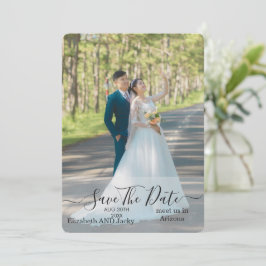 Elegant Classic Black and White Caligraphy Wedding セーブザデート