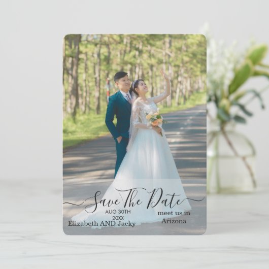 Elegant Classic Black and White Caligraphy Wedding セーブザデート (スタンド正面)