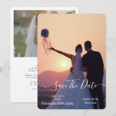 Elegant Classic Black and White Caligraphy Wedding セーブザデート (正面/裏面)