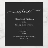 Elegant Classic Black and White Caligraphy Wedding ワインラベル (シングルラベル)