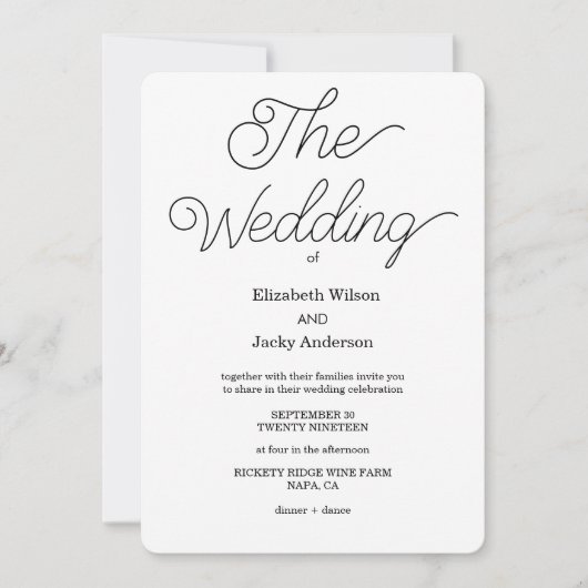 Elegant Classic Black and White Caligraphy Wedding 招待状 (正面)