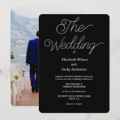 Elegant Classic Black and White Caligraphy Wedding 招待状 (正面/裏面)