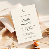 Elegant Classic Black & Ivory Monogram Wedding 招待状