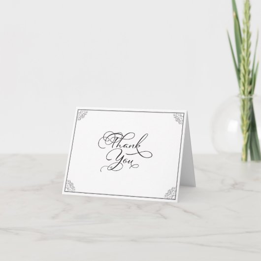 Elegant Classic Black & White Calligraphy Wedding サンキューカード (正面)