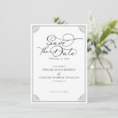 Elegant Classic Black & White Calligraphy Wedding セーブザデート (スタンド正面)
