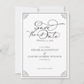 Elegant Classic Black & White Calligraphy Wedding セーブザデート (正面)