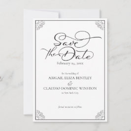 Elegant Classic Black & White Calligraphy Wedding セーブザデート