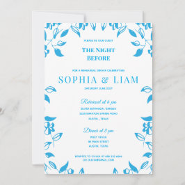 elegant classic blue floral rehearsal Invitation 招待状