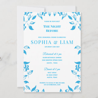 elegant classic blue floral rehearsal Invitation 招待状