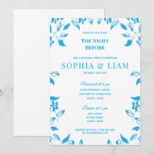 elegant classic blue floral rehearsal Invitation 招待状 (正面/裏面)