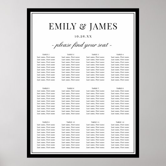Elegant Classic Border Wedding Seating Chart ポスター (正面)