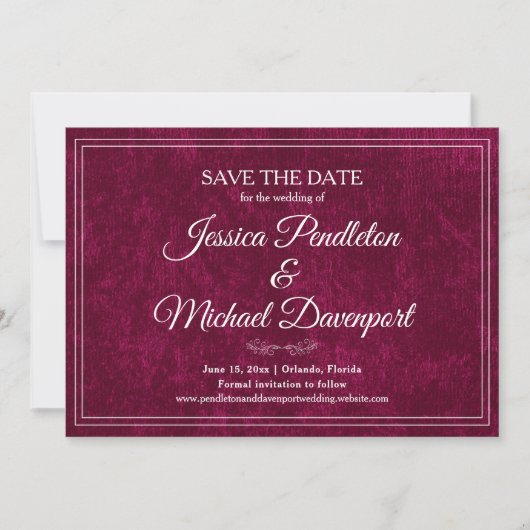 Elegant Classic Burgundy Berry Wedding Save Date セーブザデート (正面)