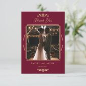 Elegant Classic Burgundy Photo Wedding  サンキューカード (スタンド正面)