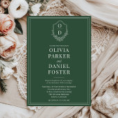 Elegant Classic Crest Emerald Green Wedding 招待状