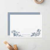Elegant Classic Dusty Blue French Floral ノートカード (正面/裏面インサイチュ)