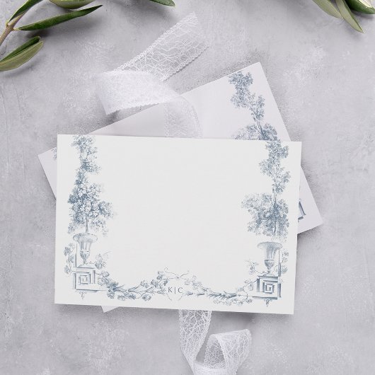 Elegant Classic Dusty Blue French Floral ノートカード