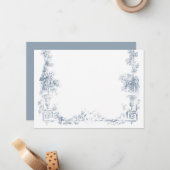 Elegant Classic Dusty Blue French Floral ノートカード (正面/裏面インサイチュ)