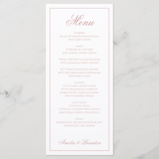 Elegant Classic Dusty Rose Border Script Wedding メニュー (正面)