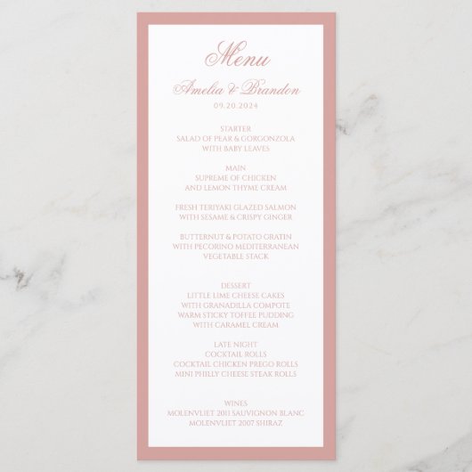 Elegant Classic Dusty Rose Border Script Wedding メニュー (正面)