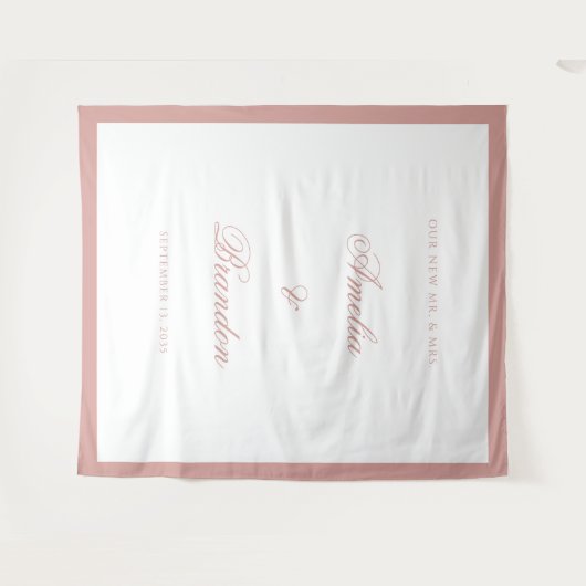 Elegant Classic Dusty Rose Border Wedding Backdrop タペストリー (正面(横))