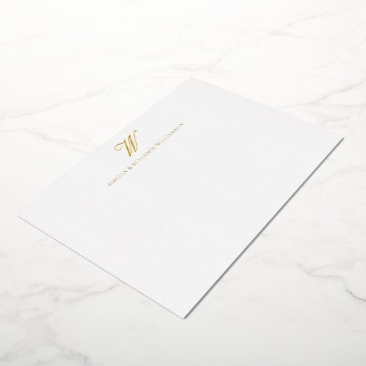 Elegant Classic Family Monogram Minimalist Wedding 箔招待状 (回転した状態)