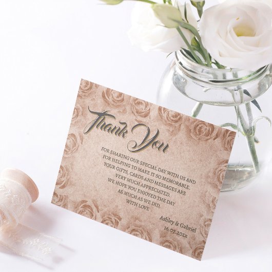 Elegant Classic Floral Rustic Wedding Thank You 3 サンキューカード