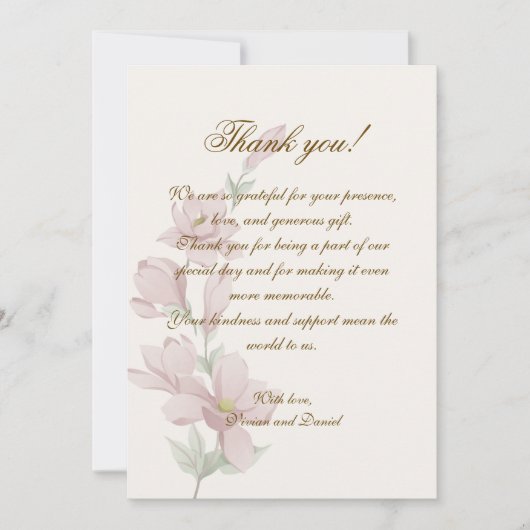 Elegant Classic Floral Wedding Thank You Card サンキューカード (正面)