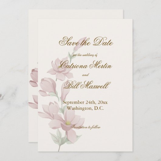 Elegant Classic Florals Save The Date Card 招待状 (正面/裏面)