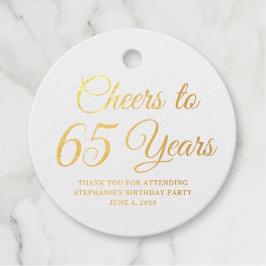 Elegant Classic Foil Cheers to 65 Years Gold フェイバータグ (正面)