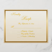 Elegant Classic Gold Script Wedding RSVP Card 箔招待状ポストカード (正面)