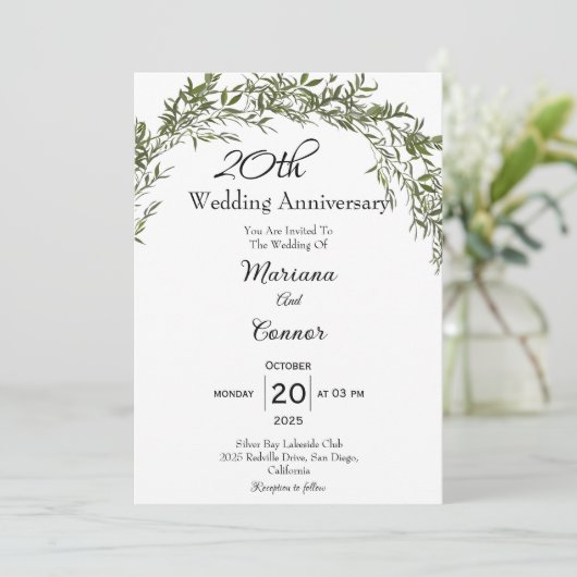 Elegant Classic Greenery Wedding Anniversary  招待状 (スタンド正面)