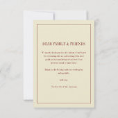 Elegant Classic Ivory Beige & Red Wedding Photo サンキューカード (裏面)