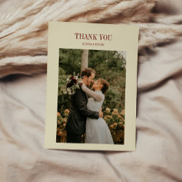 Elegant Classic Ivory Beige & Red Wedding Photo サンキューカード
