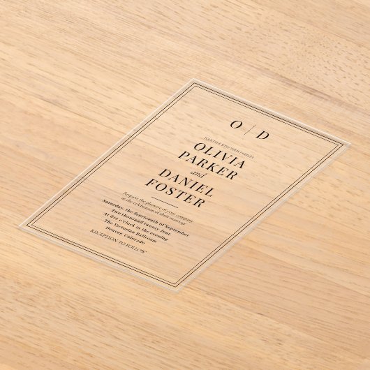 Elegant Classic Minimalist Monogram Wedding アクリル招待状 (レイダウン)