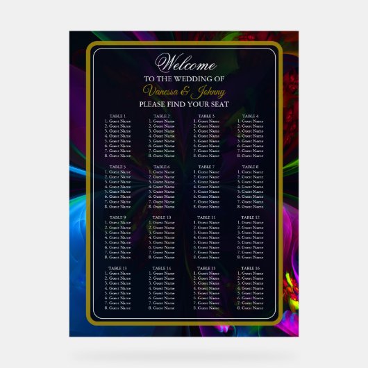 Elegant Classic Modern Floral Pattern #902 Wedding アクリルサイン (正面)