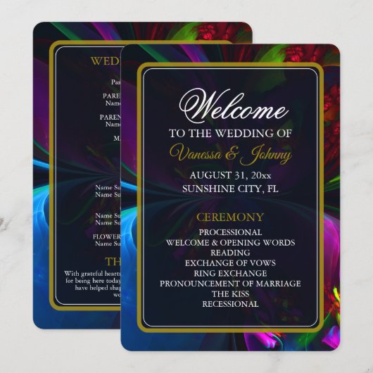 Elegant Classic Modern Floral Pattern #902 Wedding プログラム (正面/裏面)