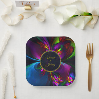 Elegant Classic Modern Floral Pattern #902 Wedding ペーパープレート