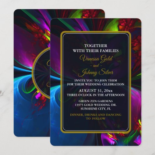 Elegant Classic Modern Floral Pattern #902 Wedding 招待状 (正面/裏面)