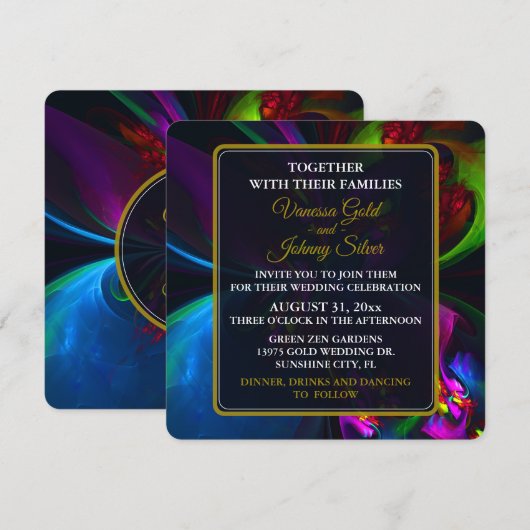 Elegant Classic Modern Floral Pattern #902 Wedding 招待状 (正面/裏面)